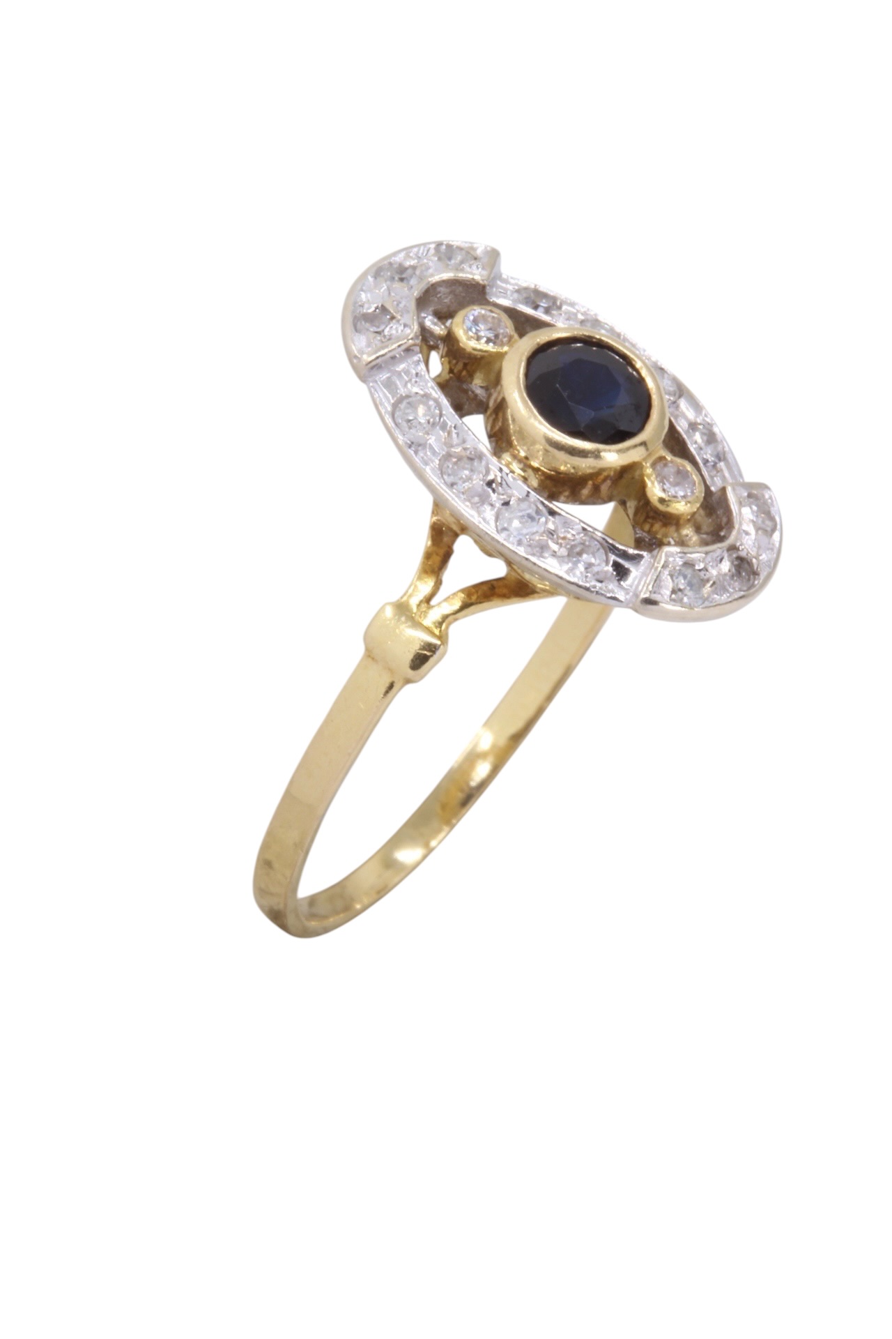 BAGUE ANCIENNE SAPHIR ET DIAMANTS