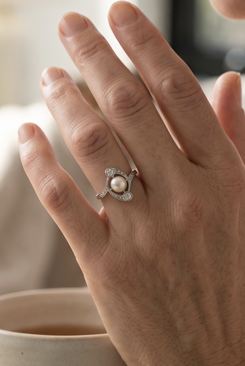 BAGUE ART-NOUVEAU PERLE ET DIAMANTS