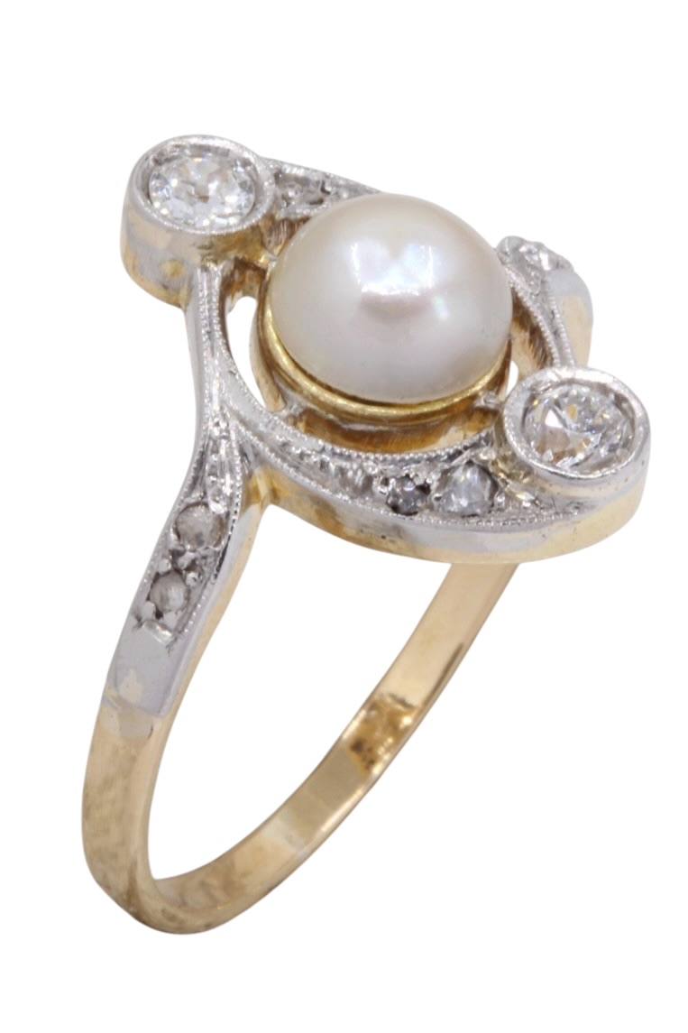 BAGUE ART-NOUVEAU PERLE ET DIAMANTS
