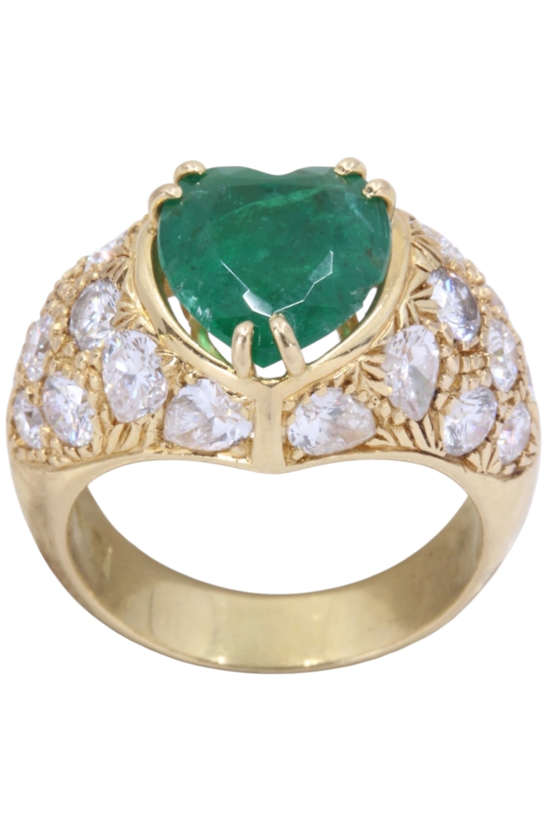 BAGUE COEUR ÉMERAUDE ET DIAMANTS