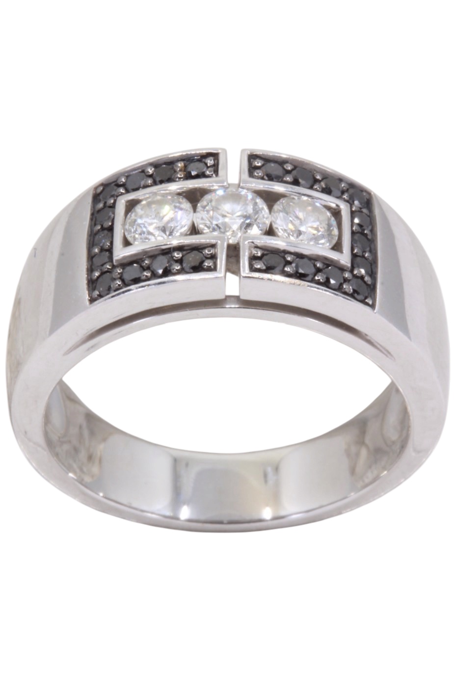 BAGUE MODERNE DIAMANTS NOIRS ET BLANCS