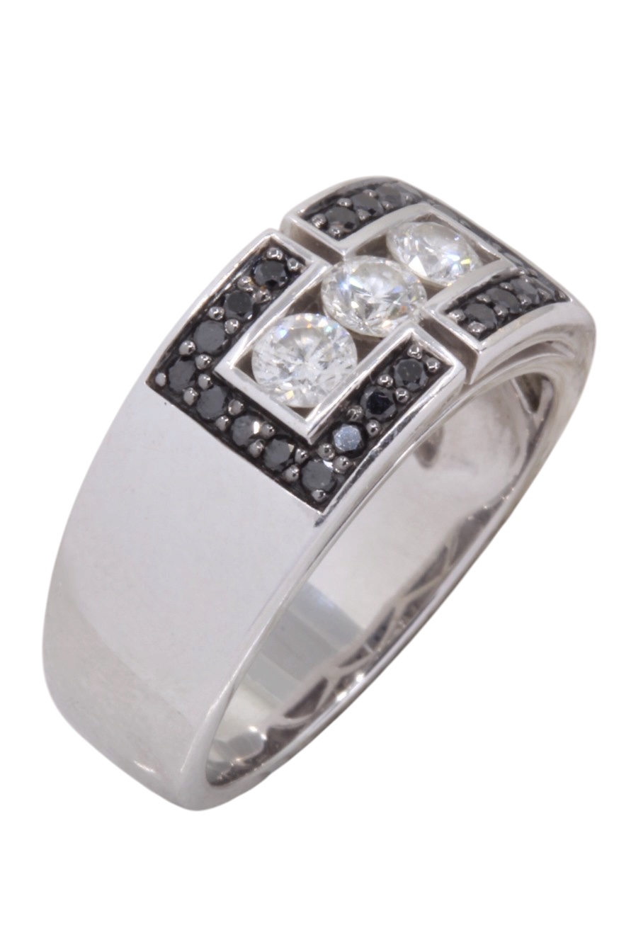 BAGUE MODERNE DIAMANTS NOIRS ET BLANCS
