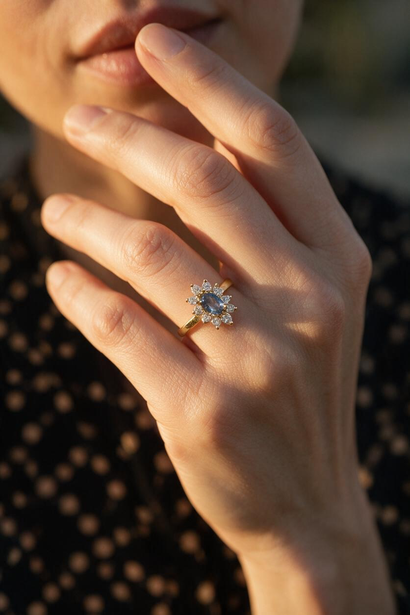 BAGUE MARGUERITE SAPHIR ET DIAMANTS