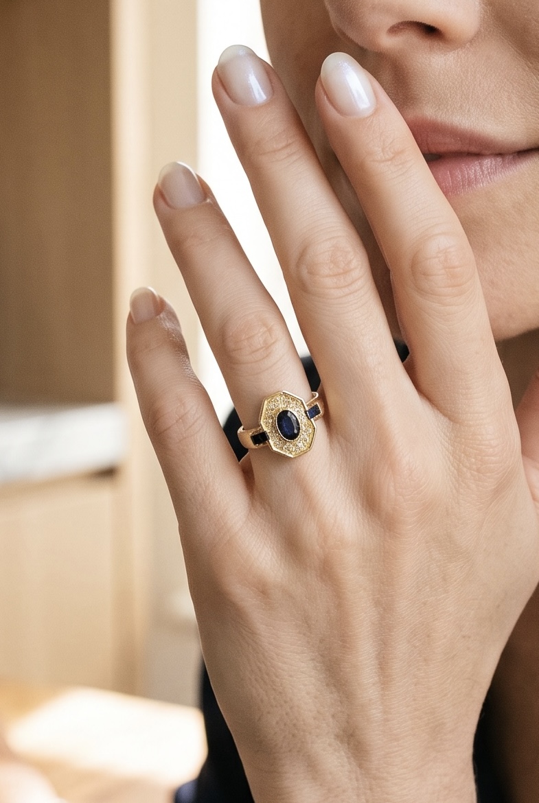 BAGUE MODERNE SAPHIRS ET DIAMANTS
