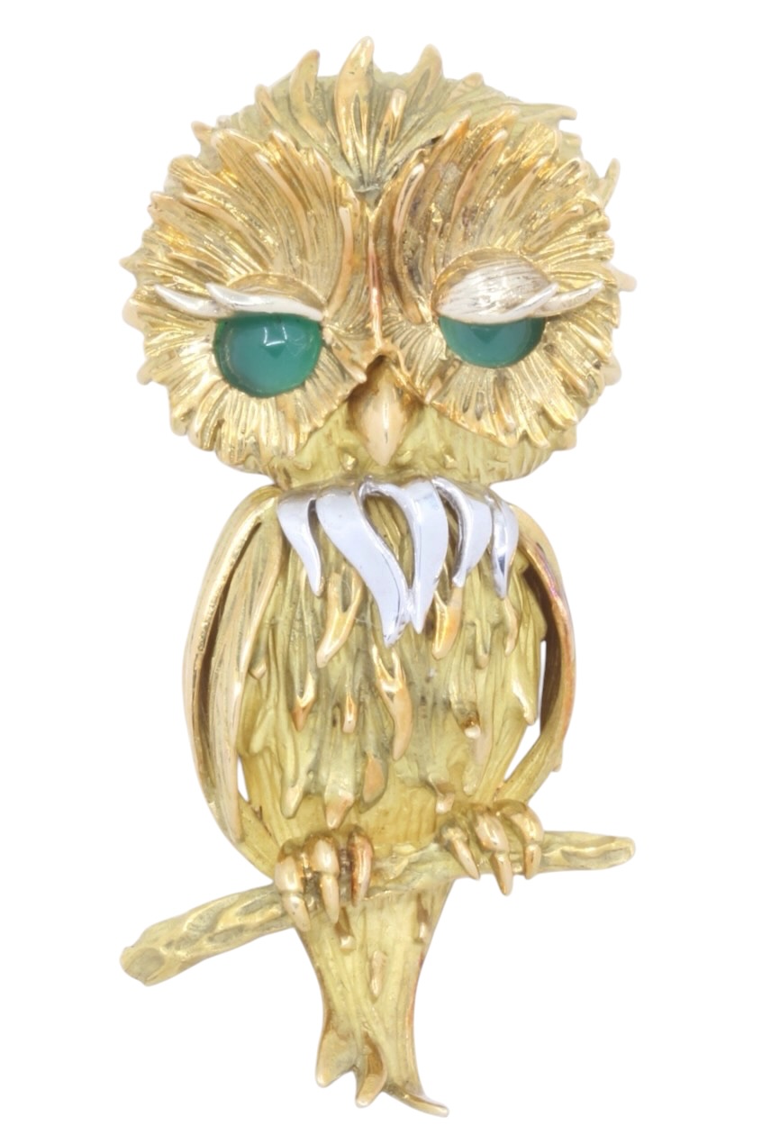 BROCHE HIBOU EMERAUDES