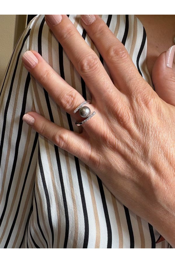 BAGUE MODERNE PERLE GRISE