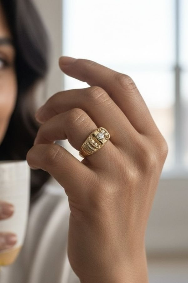 BAGUE ANCIENNE DIAMANT ET PERLES