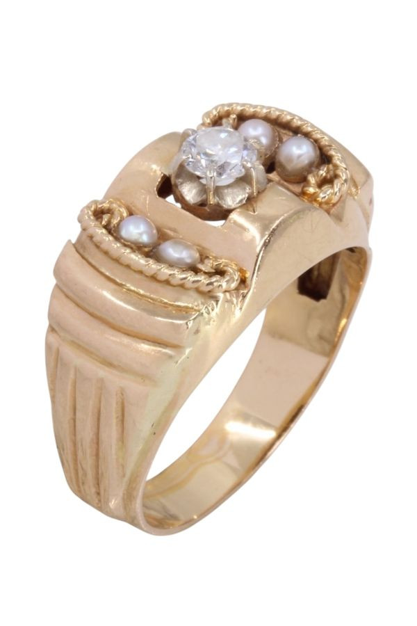 BAGUE ANCIENNE DIAMANT ET PERLES