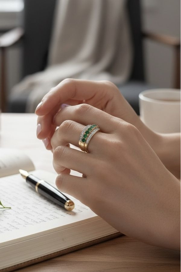BAGUE DIAMANTS, RUBIS ET ÉMERAUDES
