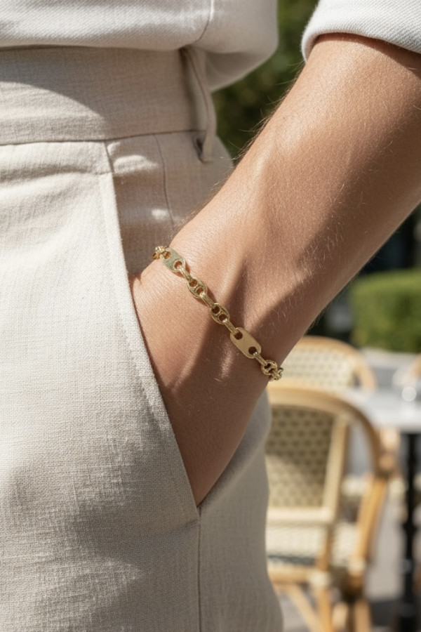 BRACELET PLAQUES ET GRAINS DE CAFE