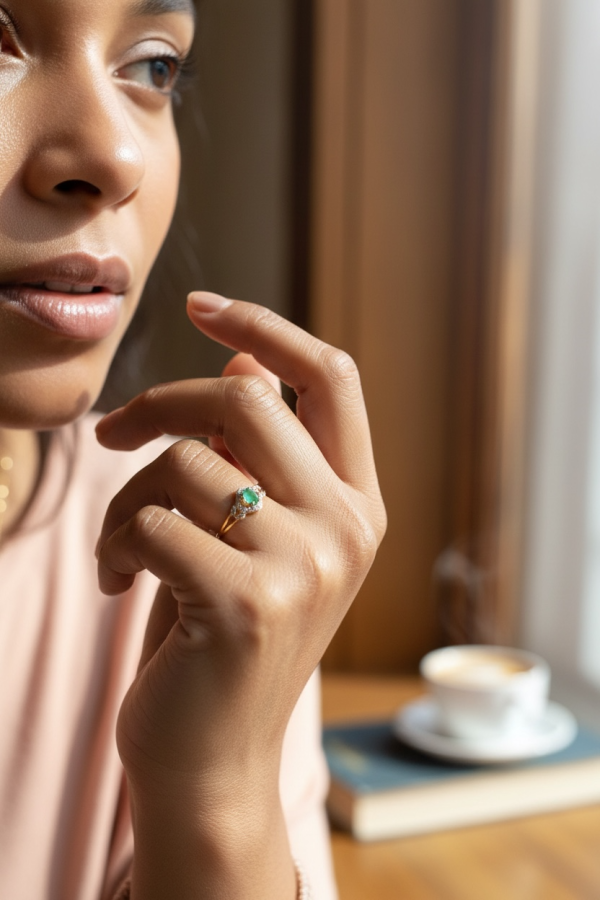 BAGUE MODERNE ÉMERAUDE ET DIAMANTS
