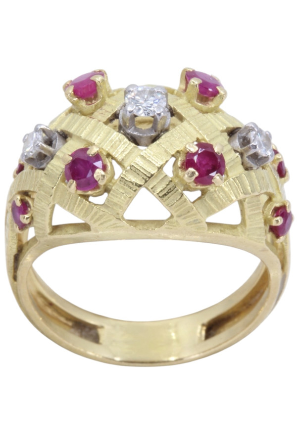 BAGUE BOULE RUBIS ET DIAMANTS