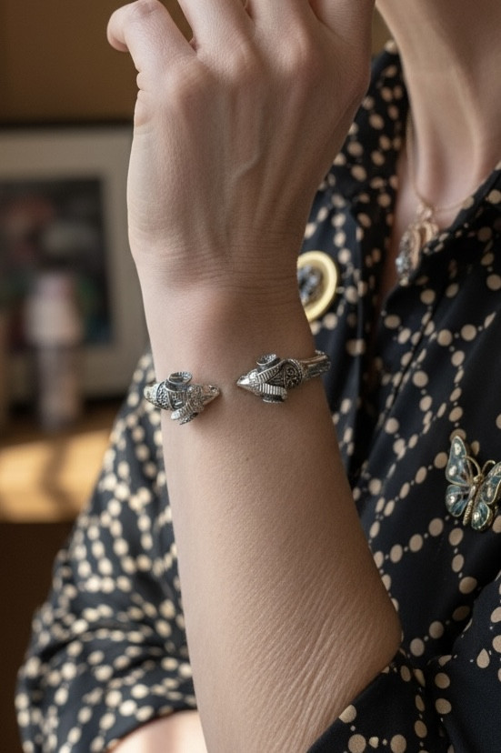 BRACELET TETE DE BOUC ARGENT