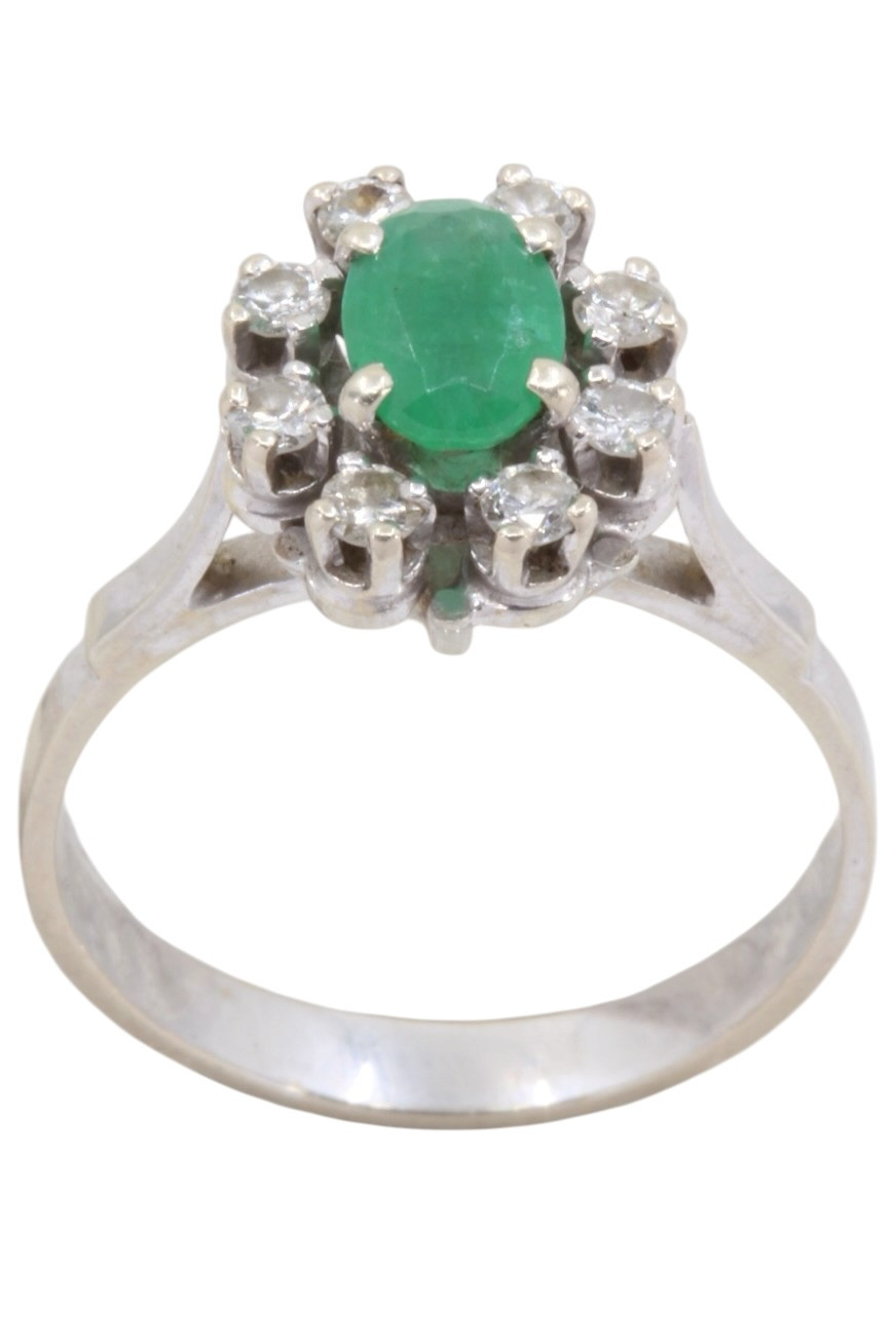 BAGUE MARGUERITE ÉMERAUDE ET DIAMANTS