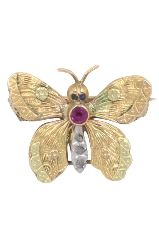 BROCHE PAPILLON RUBIS