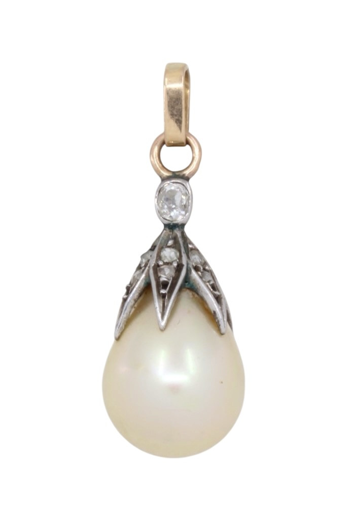 PENDENTIF PERLE ET DIAMANTS ANCIEN
