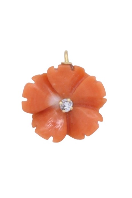 PENDENTIF FLEUR CORAIL ET DIAMANT